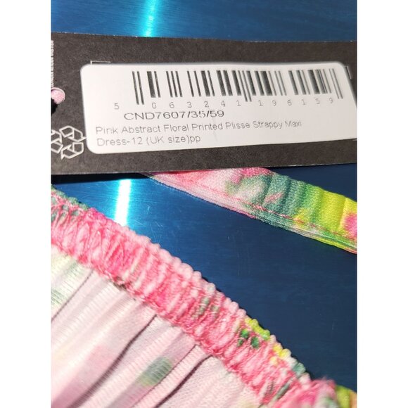 PrettyLittleThing Pink Abstract Floral Printed Plisse Strappy Maxi Dress Size 8 - Picture 6 of 6